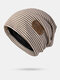 Unisex Cotton Pinstripe Letter Rivets PU Patch Vintage Warmth Beanie Hat - Brown