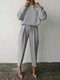 Solid Long Sleeve Zip Front O-neck Casual Suit For Women - Gray