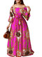 Plus Size Women Vintage Baroque Print Off Shoulder Maxi Dress - Rose