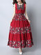 Bohemia Ethnic Floral Sleeveless Full Length Dress - Wine Red