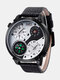 Vintage grande mostrador masculino Watch Termômetro Compasso de quartzo com fuso horário duplo Watch - Faixa preta com mostrador branco