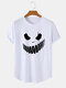 Mens Funny Grimace Print Curved Hem Cotton Short Sleeve T-Shirts - White