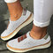 Large Size Women Breathable Hollow Splicing Flat Loafers - white1