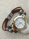 Vintage Multilayer Men Bracelet Watch Simple Roman Numerals Alloy Clasp Quartz Watch - Brown