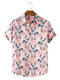 Mens Coconut Tree Print Holiday Casual Light Short Sleeve Shirts - Pink