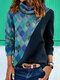 Graphic Print Patchwork Long Sleeves Heaps Collar Sweatshirt For Women - Black