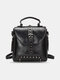 Vintage Rivet Multi-carry Backpack Faux Leather Waterproof Convertible Strap Handbag - Black