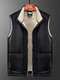 Men Fleece Warm Lining Stand Collar Thick Casual Sleevless Vests - Black
