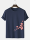 Mens Floral Side Print Crew Neck 100% Cotton Short Sleeve T-Shirts - Navy
