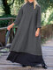 Solid Color High-collar Double-layer Long Sleeve Casual Dress for Women - Dark Gray