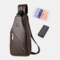 Men PU Leather USB Charging Waterproof Earphone Hole Business Crossbody Bag Chest Bag Sling Bag - Brown 1