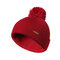 Womens Winter Solid Color Wool Knitted Fur Ball Beanie Cap Earmuffs Warm Outdoor Casual Hats - Red