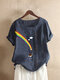 Rainbow Print Short Sleeve Casual Shirt For Women - Navy