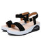 Women Casual Solid Color Buckle Cushioned Platform Sandals - Black