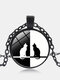 Винтажное стекло с принтом Женское Ожерелье симметричное черно-белое Кот Кулон Свитер цепи ювелирные изделия подарок - Черный
