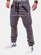 Casual Sport Pants Elastic Waist Drawstring Zipper Pockets Sportwear for Men - Grey