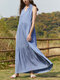 Solid Button Stand Collar Sleeveless Maxi Dress For Women - Blue