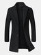 Mens Business Casual Gentlemanlike Woolen Trench Coat Mid-long Single Breasted Slim Fit Coat - Black
