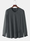Mens Pure Color Tag V-Neck Knitted Sporty Long Sleeve T-Shirts - Dark Gray