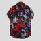 Mens Chinese Koi Floral Printed Turn Down Collar Short Sleeve Casual Loose Shirts - Red