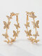 Trendy Luxury Full Rhinestones Butterflies Decorative Circle-shaped Zinc Alloy Hoop Earrings - Gold