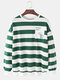 Mens Cotton Basic Striped Pattern Print Loose Fit Leisure Pullover Sweatshirts - Green