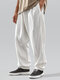 Mens Solid Color Texture Casual Pants With Pocket - White