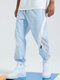 Men Color Block Splicing Drawstring Jogger Sweatpants - Light Blue
