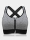 Plus Size Front Zipper Full Coverage Shockproof Yoga Sport Bras - Grey