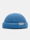 Unisex Knitted Solid Color Letter Patch All-match Warmth Brimless Beanie Landlord Cap Skull Cap - Blue