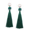 Fashion Pearl Tassels Dangle Earrings Ethnic Colorful Long Drop Earrings Gift for Women - Green