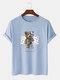 Mens Mechanical Toy Bear Print Preppy 100% Cotton Short Sleeve T-Shirts - Blue