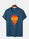Mens 100% Cotton Sunrise Print Crew Neck Short Sleeve T-Shirts - Blue