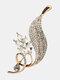 Broche en alliage de zinc de strass en cristal incrusté en forme de feuille de fleur élégante à la mode - #01