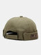 Unisex Cotton Solid Color Letter Patch Fashion Brimless Beanie Landlord Cap Skull Cap - Army Green