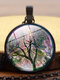 Vintage Round-shaped Time Gemstone Life Tree Pattern Pendant Alloy Glass Necklace - Black