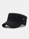 Men Washed Distressed Cotton Solid Pleated Stitching Breathable Casual Military Hat Flat Cap - Black