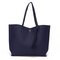 Women PU Leather Solid Casual Tassel Handbag Simple Shopping Shoulder Bag - Dark Blue1