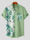 Mens Tropical Plant Print Patchwork Stand Collar Shirt - Green