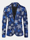 Mens Ugly Cartoon Christmas Element Print Single-Breasted Party Funny Blazer - Navy