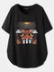 Mushroom Print O-neck Short Sleeve Plus Size Casual T-shirt - Black