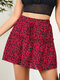 Leopard Print Drawstring Waist A-Line Mini Skirt - Red