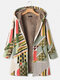 Abrigo con capucha y cremallera de manga larga con estampado geométrico y bolsillo - Beige
