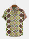 Mens Ethnic Floral Print Casual Breathable & Thin Short Sleeve Shirts - White