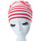 Womens Pleated Printing Waterproof Non-slip Beanie Cap Flexible Earmuffs Wrap Long Hair Swimming Cap - #2