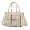 KVKY Front Pockets Tote Handbags Simple Canvas Shoulder Bags Summer Shopping Bags - Beige