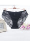 Plus Size Sexy Lace Low Rise See Through Breathable Panties - Black
