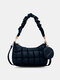 Women Faux Leather Fashion Solid Color Lattice Pattern Crossbody Bag Handbag - Coffee