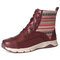 LOSTISY Splicing Slip Resistant Lace Up Outdoor Casual Boots - Wine Red