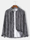 Mens Irregular Pattern Print Striped Button Cotton Casual Long Sleeve Shirts - Dark Gray